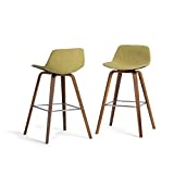 SIMPLIHOME Randolph Mid Century Modern Bentwood Counter Height Stool (Set of 2) in Acid Green Linen Look Fabric