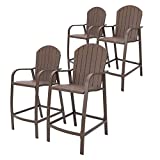Crestlive Products Patio Wood Bar Stools Counter Height Chairs All Weather Furniture with Heavy Duty Aluminum Frame & Polywood in Brown Finish for Outdoor Indoor, 4 PCS Set (Brown)
