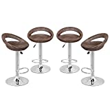 SUPER DEAL Adjustable Pub Wicker Style Barstool All Weather Patio Bar Stool Indoor/Outdoor w/Gas Lift 25-34 inch, Open Back and Chrome Steel Footrest