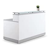 NBF Signature Series Esquire Reception Desk - Glass Top, White & Silver Laminate Desk 63W x 32D