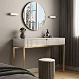 White Vanity Desk with 2 Drawers, Gold and White Desk,Home Office Desk Modern Makeup Vanity Table, Entryway Console Table, Sofa Table (Golden Legs)