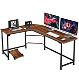 VECELO Modern Large Corner Computer Desks L-Shaped with CPU Stand/PC Laptop Study Writing Table Workstation for Home Office Wood & Metal, 66.3X18.9 inch, Walnut