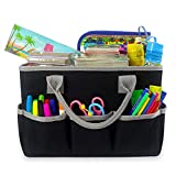 Godery Desktop Tote and Stock Organize, Teacher Helper Tote Bag Organization for Arts, Books, Stationery, etc, and Office Desk Organize, Make-up Storage Tote with Handles for Travel (BLACK-2)