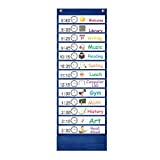 Kruideey Daily Schedule Pocket Chart, 13+1 Pocket Visual Schedule Chart, 18 Double-Sided Blank Reusable Dry-Eraser Cards, Educational Schedule Charts for Classroom Homeschooling Toddlers (Blue)