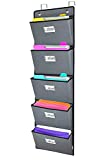 Over The Door File Organizer,Wall Mounted Hanging File Folder Holder Mail Organizers,Home Office Supplies Storage Pocket Chart for Paper,Magazine,Notebooks,Planners,5 Large Pockets