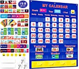 Calendar and Weather Pocket Chart Set of 158, Large 35 x 27.5 Monthly Calendar Organizers for Kids Learning Resources/Toddler/Teacher/Preschool, Calendar Chart for Classroom Supplies, Home, School