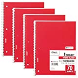 Mead Spiral Notebooks, 1 Subject, Wide Ruled Paper, 70 Sheets, 10-1/2 x 7-1/2 inches, Red, 4 Pack (38112)