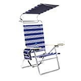 Deluxe 4 Reclining Positions Lightweight High Aluminum Beach Chair with Canopy Shade, Drink Holder, Storage Pouch