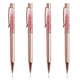 Ballpoint Pens, BYSOU 4pcs Rose Gold Metal Pen Refills Bling Dynamic Liquid Sand Pen Black Ink for Office Supplies