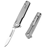 OLITANS T013 Flipper Folding Scalpel Knife with 10pcs #60 Blades, Titanium Handle with Frame Lock, Utility EDC Keychain Pocket Knives with Pants Clip