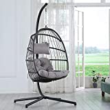 Brafab Swing Egg Chair, Hammock Chair, Hanging Chair,Aluminum Frame and UV Resistant Cushion with Steel Stand for Indoor Outdoor Patio Porch Bedroom Wicker Rattan Hand Made Chair 350LBS Capacity