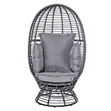 Outsunny Outdoor Wicker Egg Chair with Cushion, Lounge Chair Rattan 360 Degree Round Basket Chair for Backyard Garden Lawn Indoor Living Room, Grey