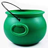 GIFTEXPRESS 8" Green Cauldron Kettle for St Patrick Day, Mardi Gras, Halloween, Pot of Gold Pot, Lucky Leprechaun Pot, Plastic Cauldron