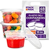 [48 Sets -16 oz.] Plastic Deli Food Storage Containers with Airtight Lids - Soup Containers with Lids