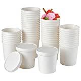 50pack 16oz Paper Soup Containers with Lids, Disposable Kraft Paper Food Cups, Ice Cream Cups, Paper food Storage with Vented Lids, Microwavable and Freezer Safe (White)