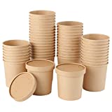 50pack 16oz Paper Soup Containers with Lids,Disposable Kraft Paper Food Cups, Ice Cream Cups, Paper food Storage with Vented Lids, Microwavable and freezer safe