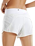 CRZ YOGA Womens Lightweight Gym Athletic Workout Shorts Liner 4" - Quick Dry Running Sport Spandex Shorts Mesh Zipper Pockets White Large