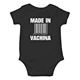 AW Fashion's Made in VaChina Cute Novelty Funny Infant One-piece Baby Bodysuit (6 Months, Black)