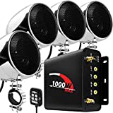 GoHawk TN4-Q 1000W 4 Channel Amplifier 4" Full Range Waterproof Bluetooth Motorcycle Stereo Speakers Audio System AUX USB SD Radio for 1-1.5" Handlebar Harley Touring Cruiser ATV