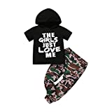 Toddler Baby Boy Clothes Letter Hoodie Short Sleeve Hooded Top Camo Pants Outfit Set 2PCS (3-4 T, Black-Love)