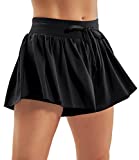 Ewedoos Flowy Shorts for Women 2 in 1 Gym Workout Shorts Women Breezy Soft Butterfly Yoga Athletic Running Shorts for Women Black