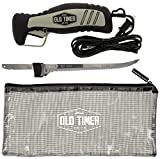 Old Timer 110V Electric Fillet Knife with 8in Fully Serrated Stainless-Steel Blade, Trigger Lock, Classic Fillet Knife Cut, 8ft Cord, and Self Draining Carry Case for Fishing, Filleting, and Outdoors