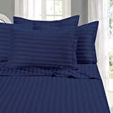 Elegant Comfort Best, Softest, Coziest 6-Piece Sheet Sets! - 1500 Thread Count Egyptian Quality Luxurious Wrinkle Resistant 6-Piece Damask Stripe Bed Sheet Set, Full Navy Blue