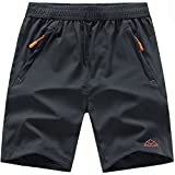 TBMPOY Men's Running Bodybuilding Dry Fit Exercise Fitness Shorts with Zipper Pockets Grey XL