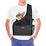 Lukovee Pet Dog Sling Carrier, Hard Bottom Support and Hands Free Papoose Puppy Travel Bag Tote , Breathable Mesh Adjustable Padded Strap Pocket Safety Belt Machine Washable (for Pets Up to 6 lbs)