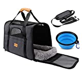 Morpilot Soft-Sided Dog Carrier Cat Carrier, Pet Travel Carrier Bag, Airline Approved Folding Fabric Pet Carrier for Small Medium Cats Dogs Puppies, w/Locking Safety Zippers, Foldable Bowl (Black)