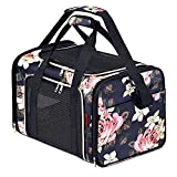 SUPPETS Pet Carrier Airline Approved Cat Carrier Breathable Mesh PetTravelCarrier for Cats Dogs with Washable Portable Mat,Detachable Shoulder Strap,Blue Peony