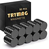 TRYMAG Small Refrigerator Magnets, Rare Earth Magnets, 50Pcs Black Strong Neodymium Disc Magnets for Fridge, Whiteboard, Billboard, Crafts, Office, Tiny Round Button Magnets