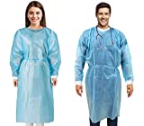 MEDICAL NATION Disposable Isolation Gowns 120 Pack LEVEL 2 PP + PE 56gsm Blue with Knit Cuffs, Latex-Free, Non-Woven, Fluid Resistant, Perfect for Dental, Medical, Hospital, Industries, Universal Size