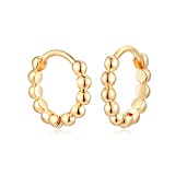 MYEARS Women Gold Beaded Hoop Earrings Huggie Ball 14K Gold Filled Small Boho Simple Delicate Handmade Hypoallergenic Bassic Classic Jewelry Gift