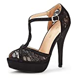 DREAM PAIRS Women's Swan-16 Black Fashion Stilettos Peep Toe Pump Heeled Sandals Size 11 B(M) US