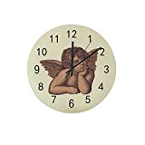 Kuizee Wooden Wall Clock Silent Non Ticking Cute Angels Cherub Vintage Battery Operated Frameless Decoration Home Office Bedroom School 12 Inch