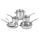 Calphalon 10-Piece Pots and Pans Set, Stainless Steel Kitchen Cookware with Stay-Cool Handles, Dishwasher Safe, Silver