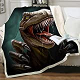 Sleepwish Sherpa Throw Blanket for Couch Sofa and Chair, Boys Dinosaur Blankets and Throws Super Soft Reversible Cozy and Plush (T-Rex Teeth,Throw 50"x60")