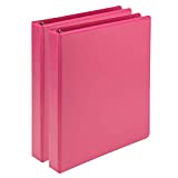 Samsill Plant Based Durable 1 Inch 3 Ring Binders, Made in the USA, Fashion Clear View Binders, Up to 25% Plant Based Plastic, Berry Pink, 2 Pack (U86376)