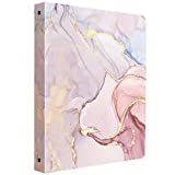 WAVEYU Cute Marble 3 Ring Binders,1 Inch Round Ring Binder (Letter Size), Three Ring Binder Organizer for Girls Women with Interior Pockets for School Office Supplies, Colorful Marble Design