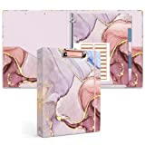 3 Ring Binder 1 Inch, Cute Binder for Letter Size (11" x 8.5") with 5 Tab Dividers, File Folder Labels and Low Profile Clip Clipboards, Pink Marble Binder for School Supplies and Office Supplies