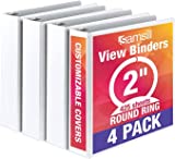 Samsill Economy 2 Inch 3 Ring Binder, Made in the USA, Round Ring Binder, Non-Stick Customizable Cover, White, 4 Pack (MP4X8567)