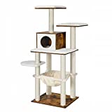 FEANDREA Cat Tree, 54.3-Inch Cat Tower with Scratching Posts, Hammock, Cat Cave, Padded Perches, Wooden Cat Condo, Rustic Brown UPCT164X01