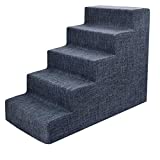 Best Pet Supplies Foam Pet Steps for Small Dogs and Cats, Portable Ramp Stairs for Couch, Sofa, and High Bed Climbing, Non-Slip Balanced Indoor Step Support, Paw Safe - Dark Gray Linen, 5-Step