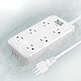 APS IPX6 Weatherproof Surge Protector Power Strip 6 Wide Spaced Outlet with 3 USB Ports 6FT Long Extension Cord Outlet Extender for Home Office Kitchen(White)