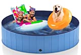 Heeyoo 63" Foldable Dog Pool for Large Dogs, Portable Hard Plastic PVC Pet Bathing Tub, Outdoor Collapsible Swimming Pool for Pets Dogs and Cats, 63 x 12 Inches