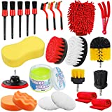 Jaronx 24PCS Car Detailing Drill Brush Kit, Car Detailing Kit, Car Detailing Brush Set (Car Drill Brushes, Car Drill Polishing Pads, Detailing Brushes, Wash Mitt/Sponge, Wire Brushes, Cleaning Gel)