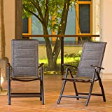 Domi Folding Patio Chairs Set of 2, Aluminium Frame Reclining Sling Lawn Chairs with Adjustable High Backrest,Patio Dining Chairs for Outdoor, Camping,Porch,Balcony(Double-Layered Textilene Fabric)