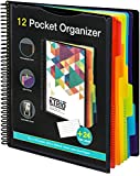 KTRIO 12 Pocket Poly Project Organizer, Binder Organizer Spiral Project Folder Multi Pocket Folder Binder with Pockets Letter Size, Back Cover Utility Pouch, 6 Tab Color Dividers, School Supplies