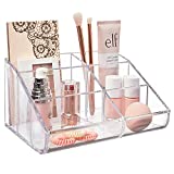 STORi Clear Plastic Vanity Makeup Organizer | 6-Compartment Holder for Brushes, Eyeshadow Palettes, & Beauty Supplies | Curved Front Design | Made in USA